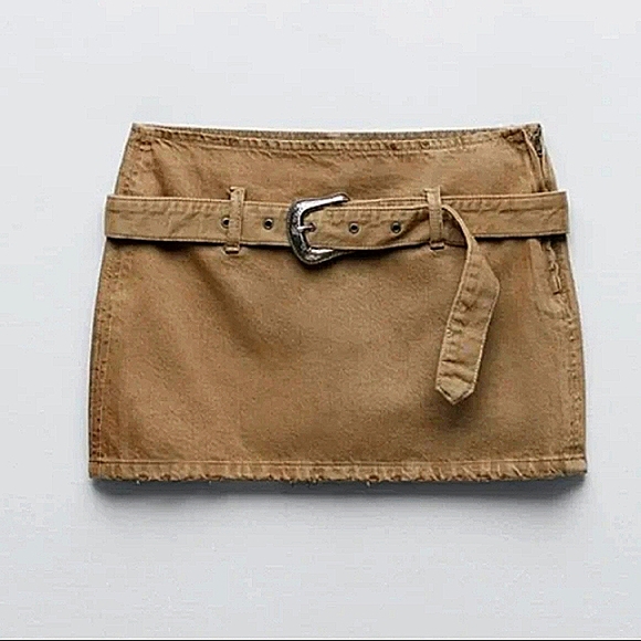 ZARA TAN DENIM COWBOY BUCKLE BELT TIK TOK FAMOUS MINI NWOT SIZE XSMALL - Picture 6 of 10